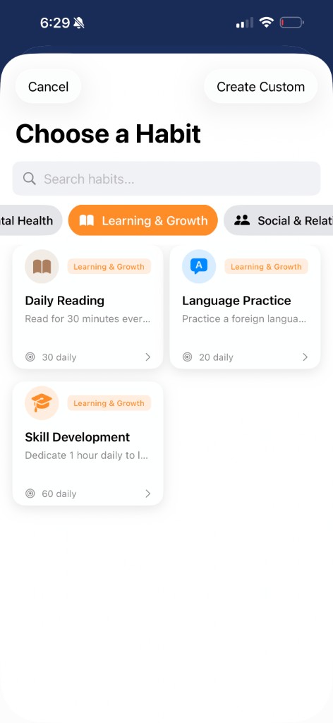 Prospersuit Routine templates screen