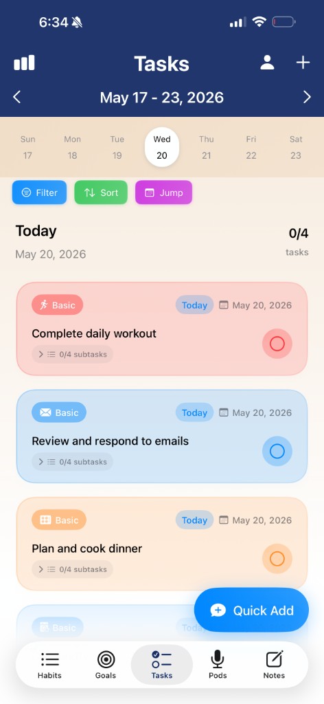 Prospersuit tasks home screen